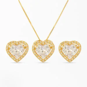 Conjunto Coração Luxo Banhado a Ouro 18k - Cristal