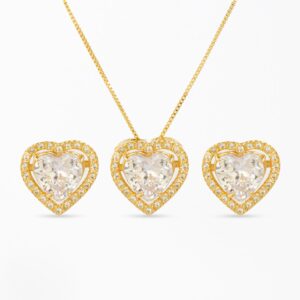 Conjunto Coração Luxo Banhado a Ouro 18k