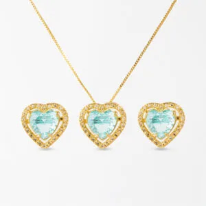 Conjunto Coração Luxo Banhado a Ouro 18k - Turmalina