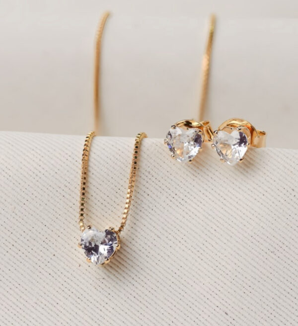 Conjunto Coração Cristal Banhado a Ouro 18k - Imagem 2