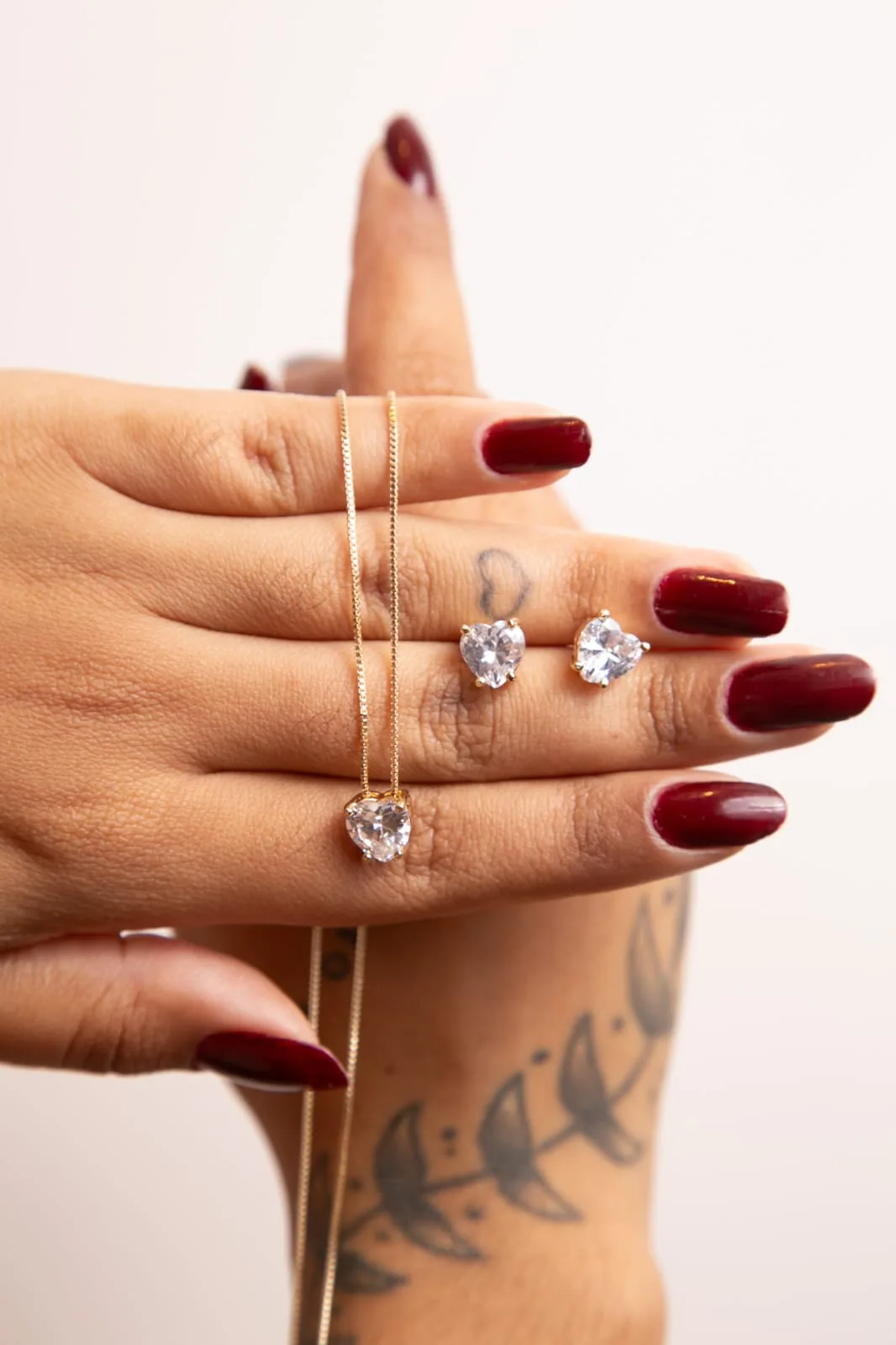 Conjunto Coração Cristal Banhado a Ouro 18k - Imagem 3