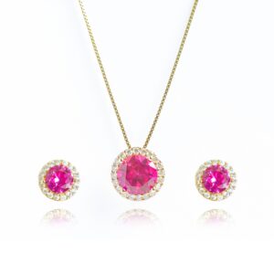 Conjunto Luna Rosa Banhado a Ouro 18k