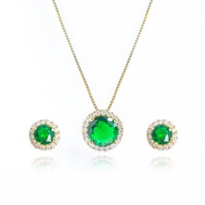 Conjunto Luna Esmeralda Banhado a Ouro 18k