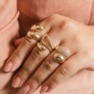 Anel Gotas Vazado Banhado a Ouro 18k